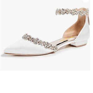 XYD White Pointed Toe Sparkly Rhinestones Ankle Strap D'Orsay Wedding Sandals